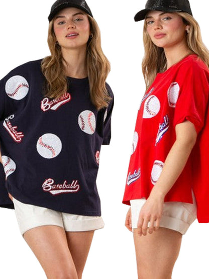 Home Run Sequined Baseball T-Shirt for Game Day Attire