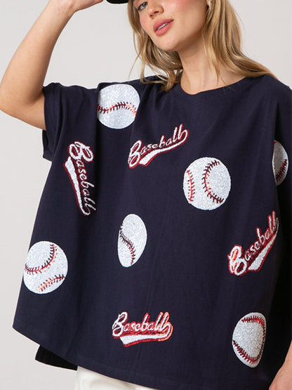 Home Run Sequined Baseball T-Shirt for Game Day Attire