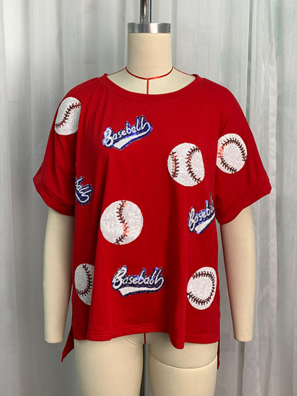 Home Run Sequined Baseball T-Shirt for Game Day Attire