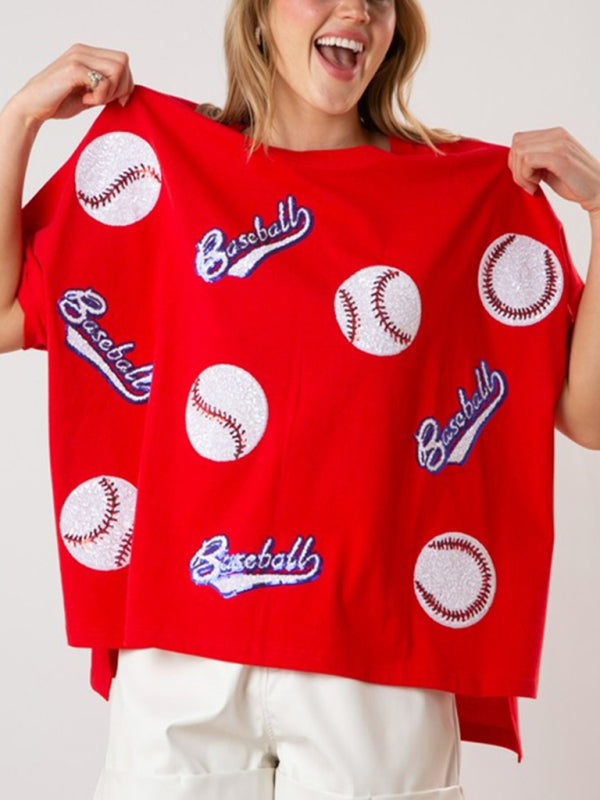 Home Run Sequined Baseball T-Shirt for Game Day Attire