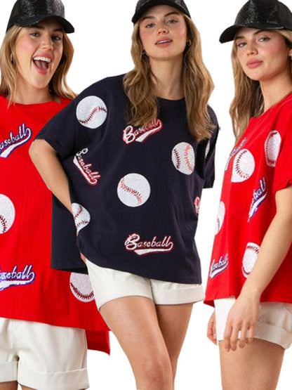 Home Run Sequined Baseball T-Shirt for Game Day Attire