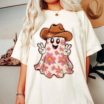 T-Shirts-Halloween Floral Cowboy Ghost T-Shirt