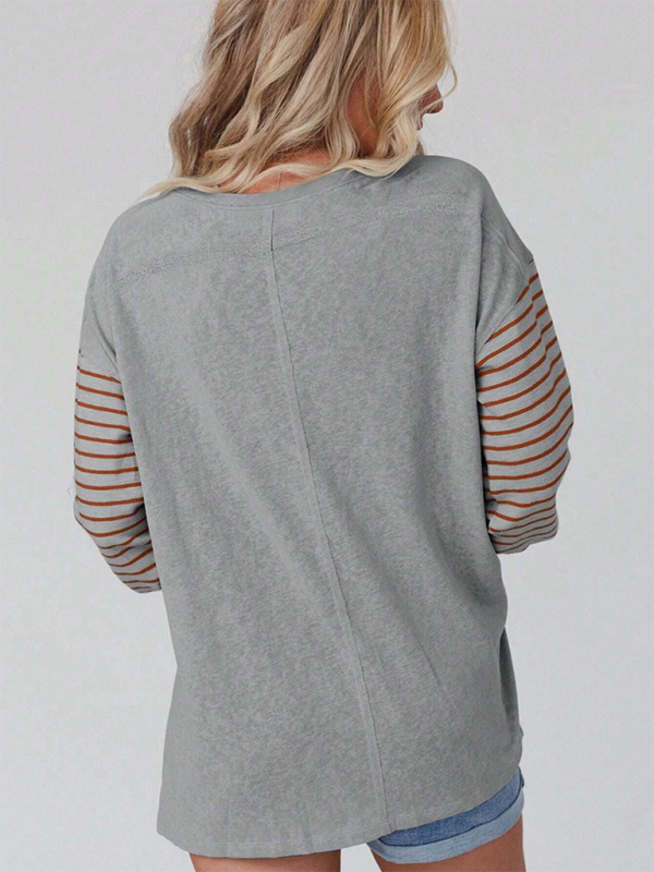 T-Shirts - Lantern Sleeve Striped Pullover Relaxed Tee