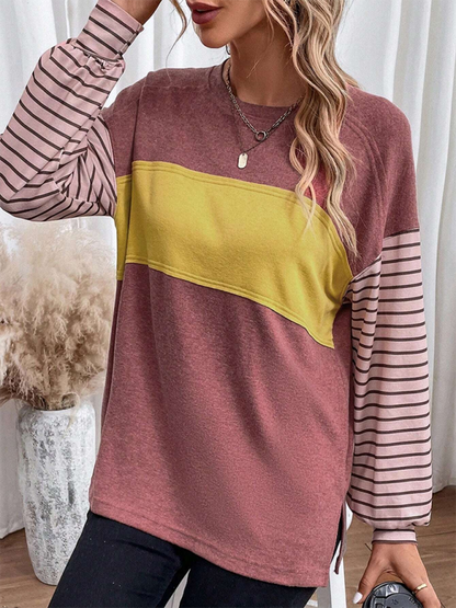 T-Shirts - Lantern Sleeve Striped Pullover Relaxed Tee