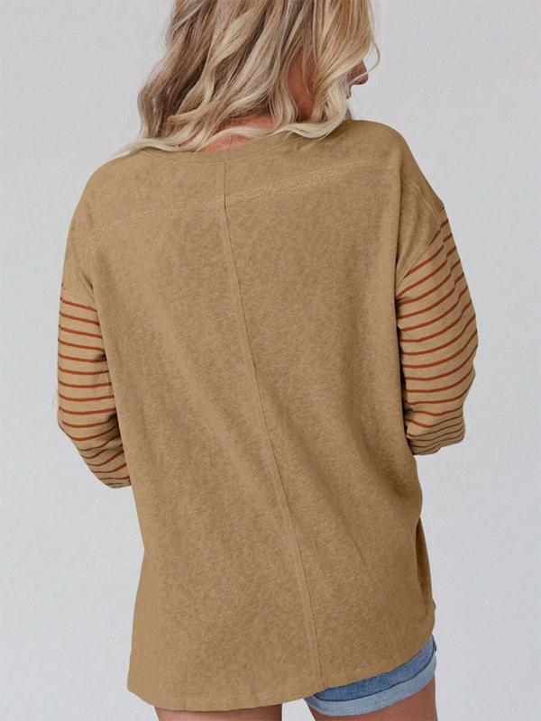 T-Shirts - Lantern Sleeve Striped Pullover Relaxed Tee