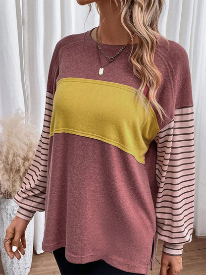 T-Shirts - Lantern Sleeve Striped Pullover Relaxed Tee