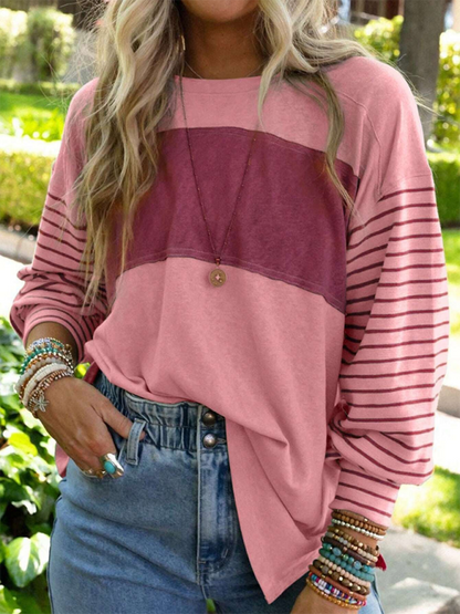 T-Shirts - Lantern Sleeve Striped Pullover Relaxed Tee