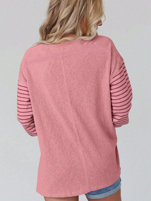 T-Shirts - Lantern Sleeve Striped Pullover Relaxed Tee