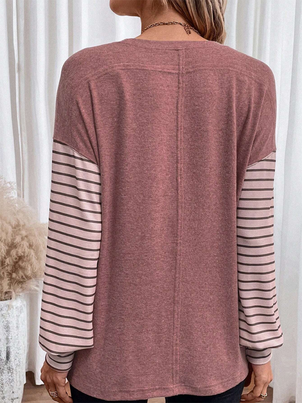 T-Shirts - Lantern Sleeve Striped Pullover Relaxed Tee