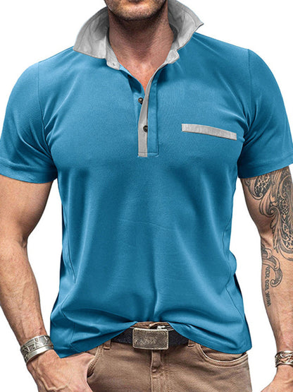 T-Shirts- Men's Polo Shirt for Brunch & BBQs- Acid blue- Pekosa Women Fashion