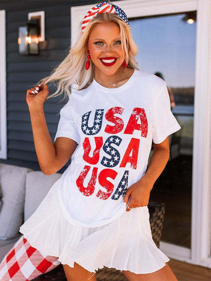 T-Shirts- Patriotic USA Flag Print Women's T-Shirt- - Pekosa Women Fashion