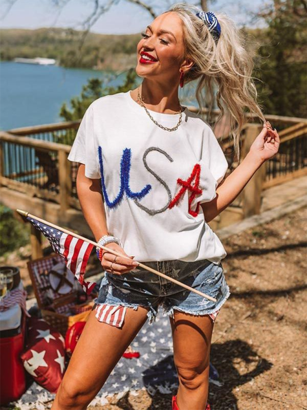 Festive Americana Star-Spangled Loose T-Shirt for Celebrations