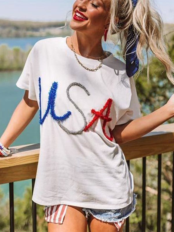 Festive Americana Star-Spangled Loose T-Shirt for Celebrations
