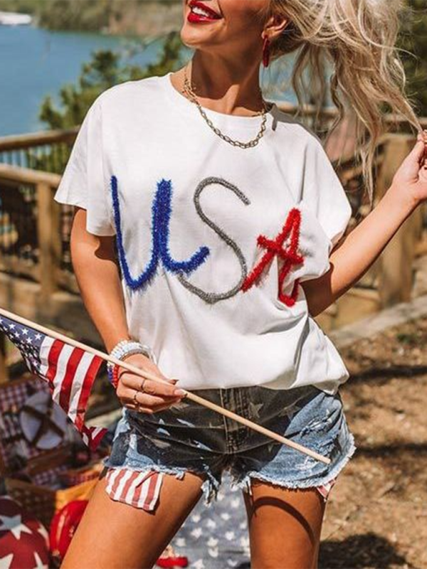 Festive Americana Star-Spangled Loose T-Shirt for Celebrations