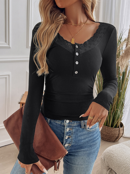 T-Shirts - The Slim Fit Lace Top - Long Sleeve T-Shirt