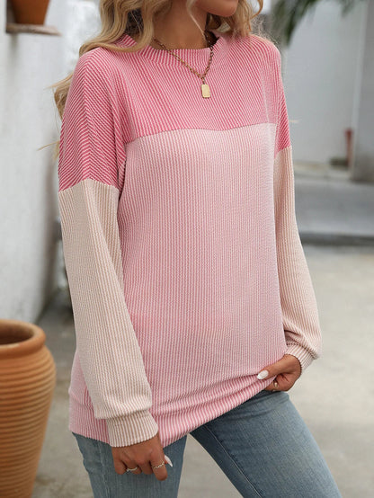 Women Color-Blocked Casual T-Shirt For Autumn