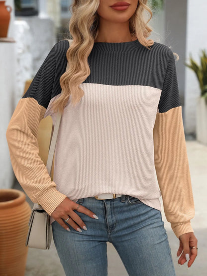 Women Color-Blocked Casual T-Shirt For Autumn