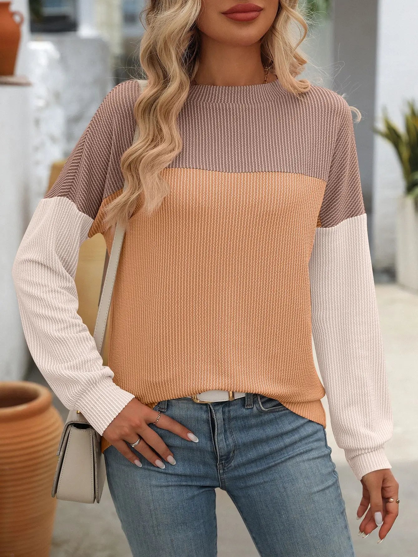 Women Color-Blocked Casual T-Shirt For Autumn