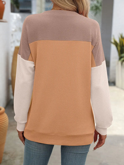 Women Color-Blocked Casual T-Shirt For Autumn