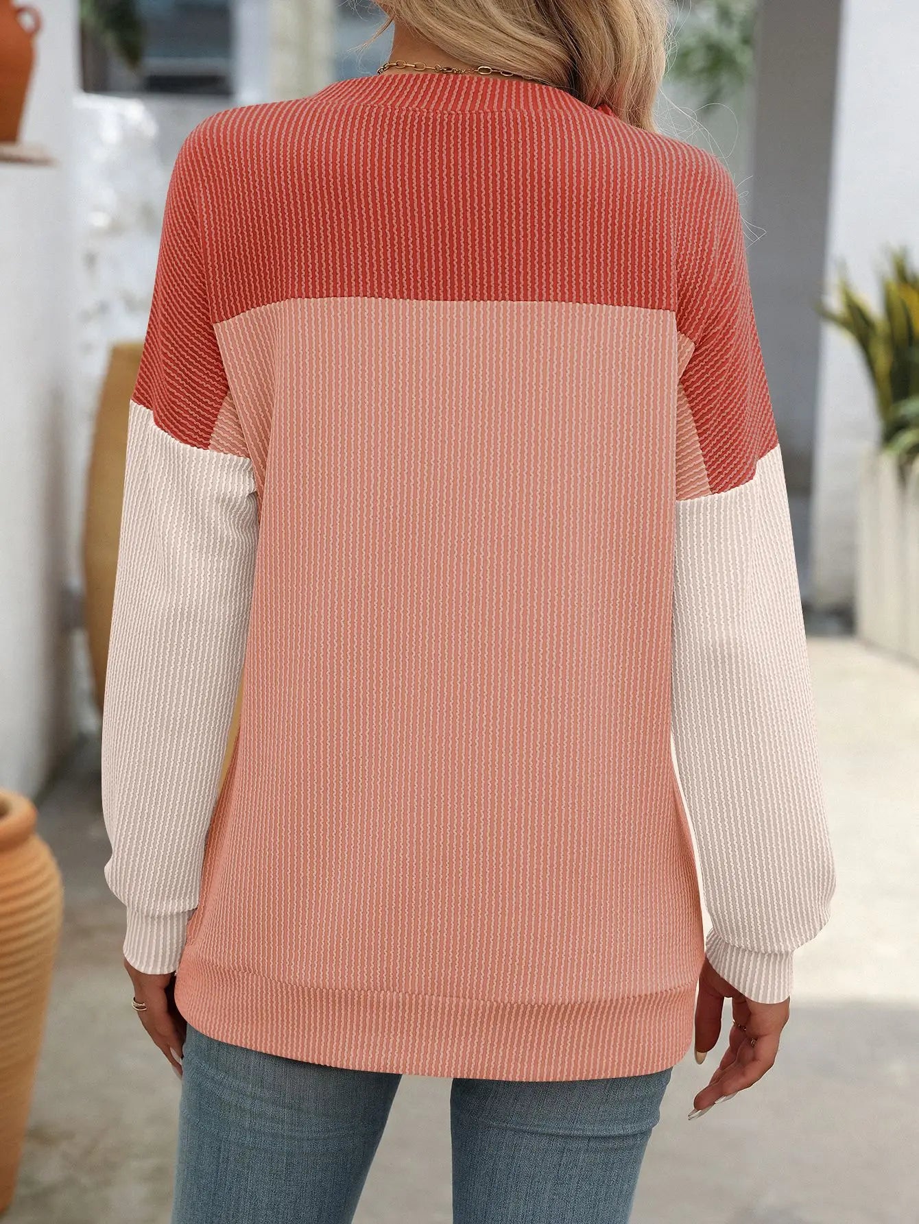 Women Color-Blocked Casual T-Shirt For Autumn