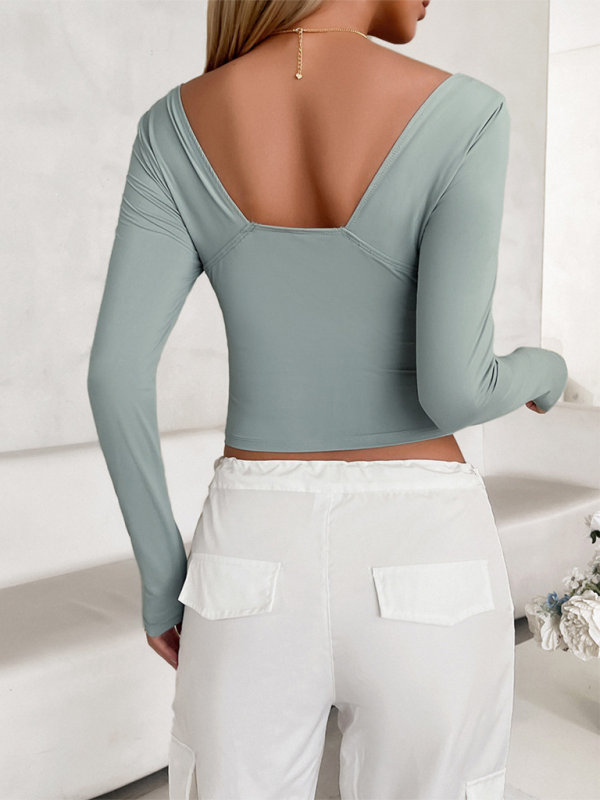 Slim Fit Crop Top für Damen mit langen Ärmeln und V-Ausschnitt