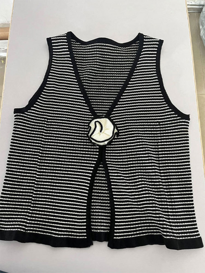 Tank Tops- Striking Striped Knit Crop Top- - Pekosa Women Fashion