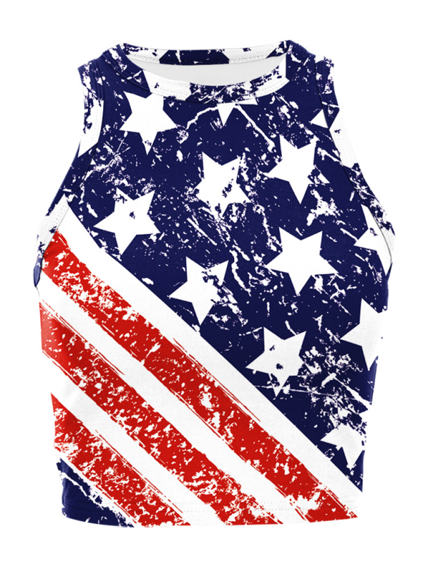 Tank Tops- Women's Crop Tank Top in American Flag Print- - Pekosa Women Fashion