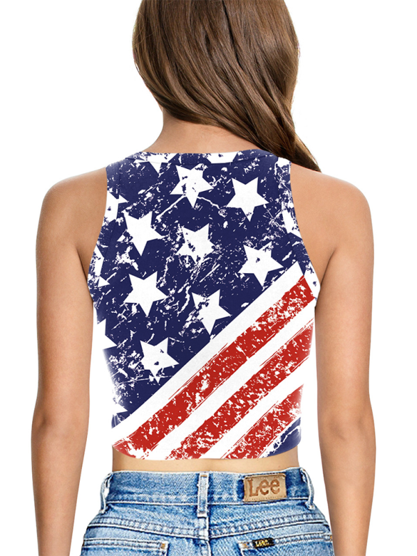 Tank Tops- Women's Crop Tank Top in American Flag Print- - Pekosa Women Fashion