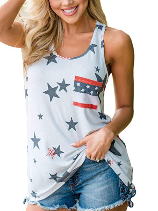Tank Tops- Women's Sleeveless USA Flag Top- - Pekosa Women Fashion