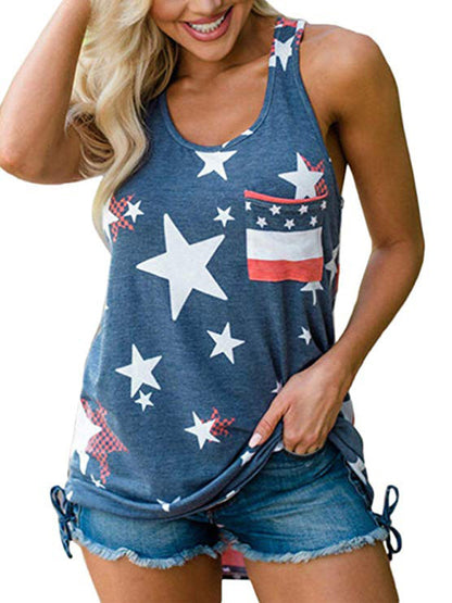 Tank Tops- Women's Sleeveless USA Flag Top- - Pekosa Women Fashion