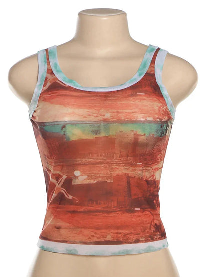 Ärmelloses Tanktop für Damen im Vintage-Stil mit Sonnenuntergangsmotiv