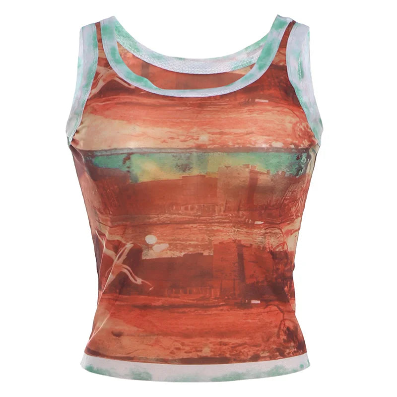 Ärmelloses Tanktop für Damen im Vintage-Stil mit Sonnenuntergangsmotiv