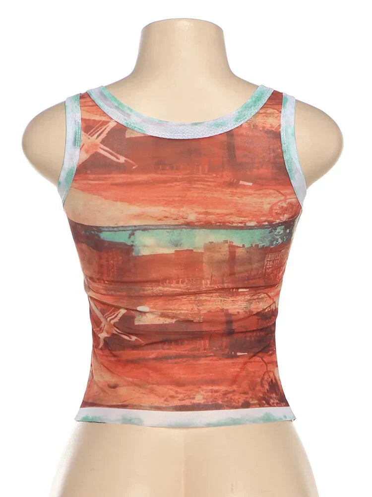 Ärmelloses Tanktop für Damen im Vintage-Stil mit Sonnenuntergangsmotiv