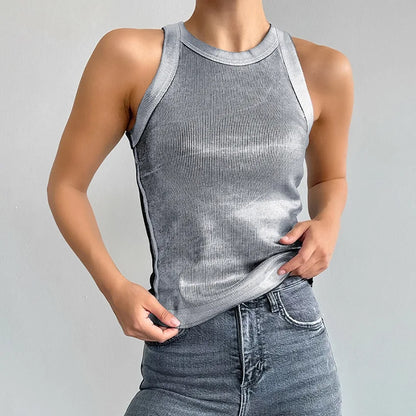 Tank Tops- Women's Slim Fit Sparkle Tank Top for Party Nights- Silver- Pekosa Women Fashion