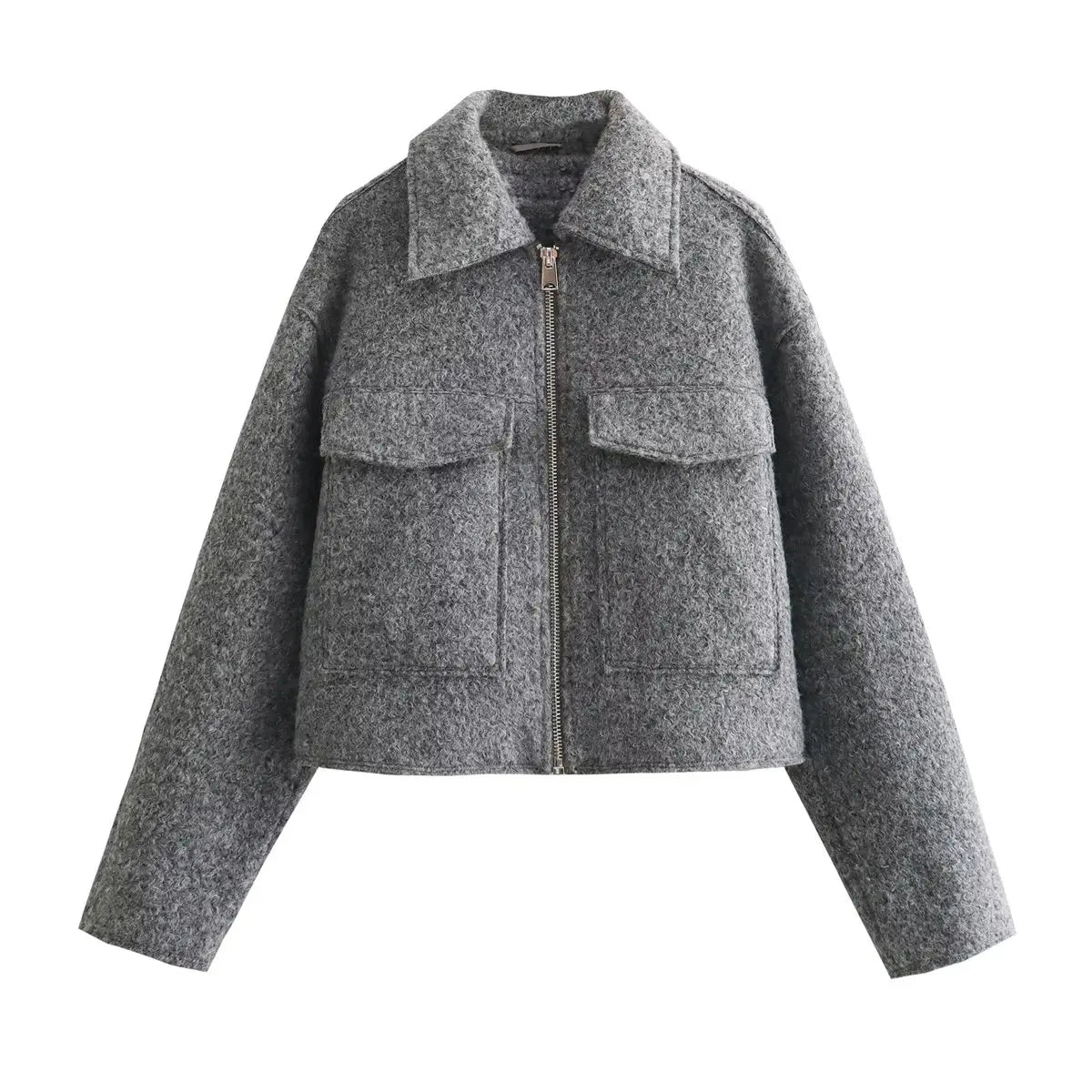 Teddy Jackets- Women Cropped Teddy Jacket for Trendy Winter Layers- Gray- Pekosa Women Fashion