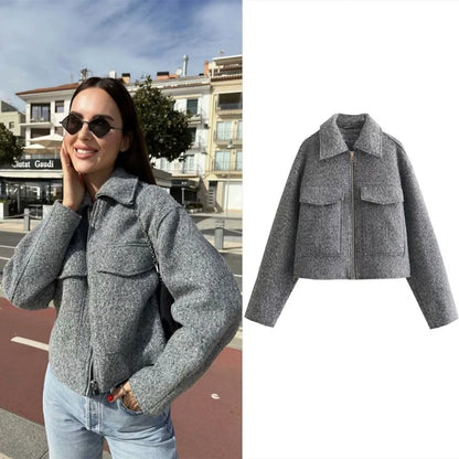 Teddy Jackets- Women Cropped Teddy Jacket for Trendy Winter Layers- - Pekosa Women Fashion