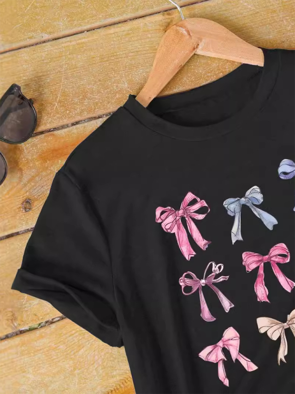 Bow-Themed Tee Artistic T-Shirt for Women