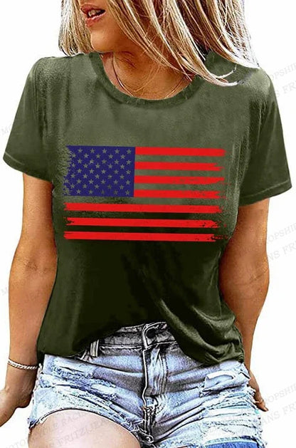 Tees- Celebrate America Patriotic Print T-Shirt for Women & Girls- - Chuzko Women Clothing