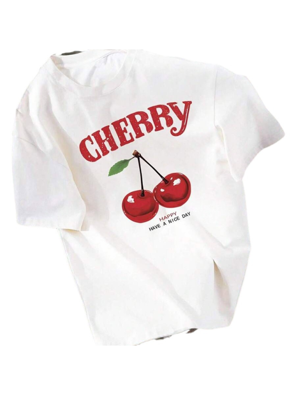 Cherry Happy Day Tee - Grafisches T-Shirt für Frauen