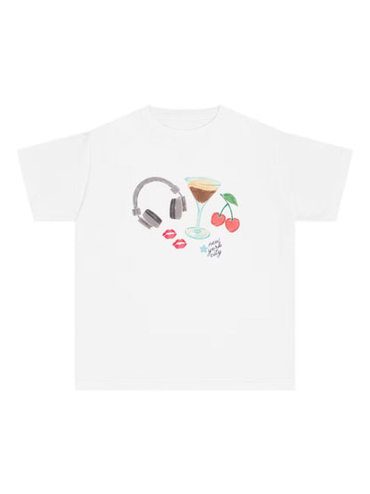 Cherry Kurzarm-Sommer-T-Shirt für Damen aus Baumwollmischung