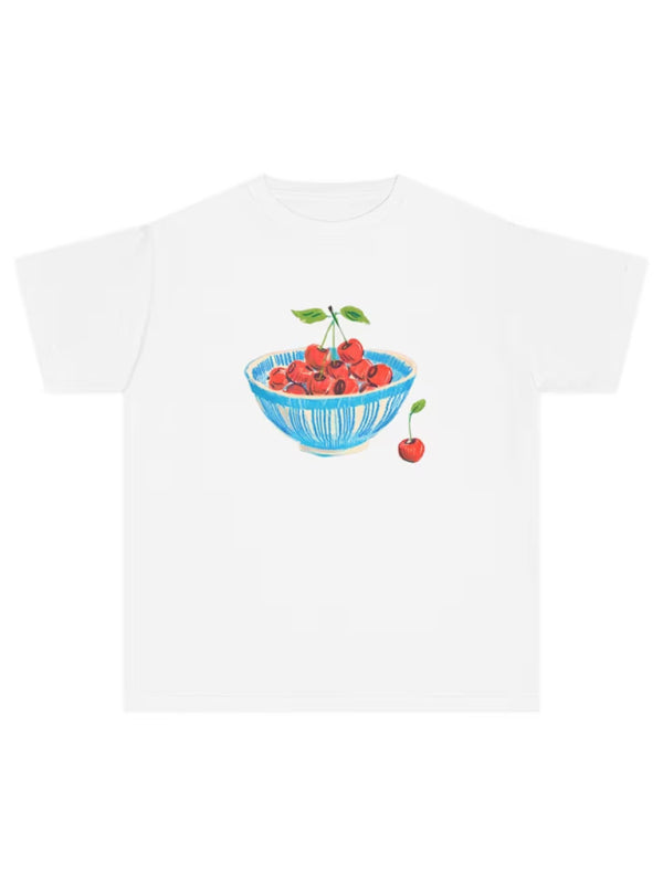 Cherry Kurzarm-Sommer-T-Shirt für Damen aus Baumwollmischung