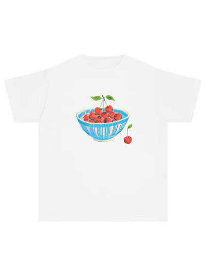 Cherry Kurzarm-Sommer-T-Shirt für Damen aus Baumwollmischung