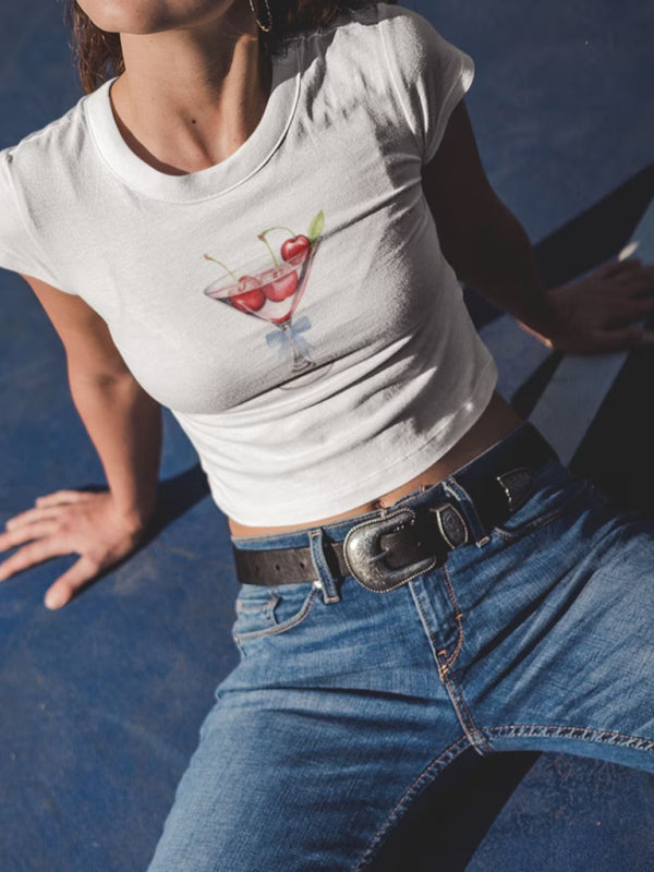 Cherry T-shirt d'été à manches courtes pour femme en mélange de coton