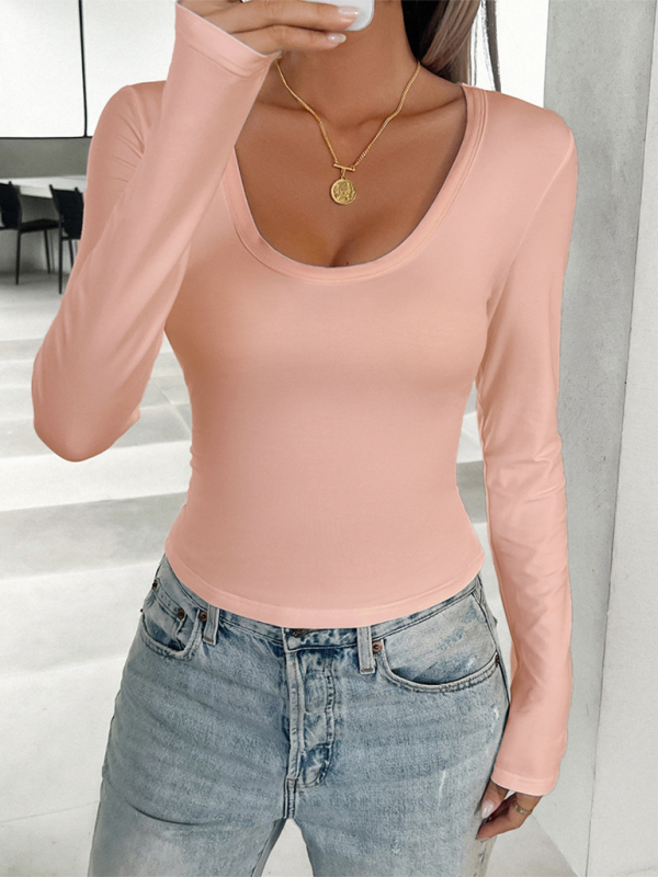 Long Sleeve Scoop Neck Tee - Fall Essential Slim Fit Top