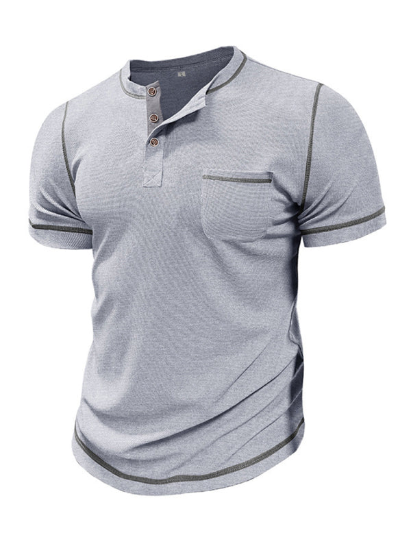 Tees- Men's Contrast Binding Henley T-Shirt for Casual Dates- - Pekosa Women Fashion