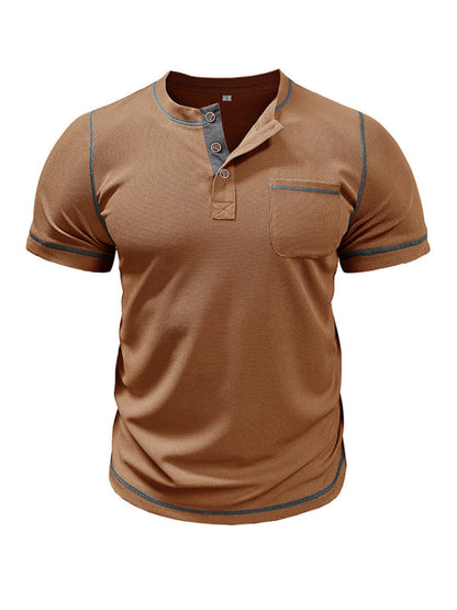 Tees- Men's Contrast Binding Henley T-Shirt for Casual Dates- - Pekosa Women Fashion