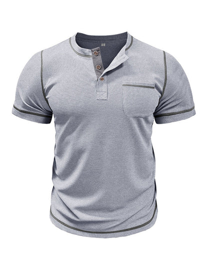 Tees- Men's Contrast Binding Henley T-Shirt for Casual Dates- - Pekosa Women Fashion