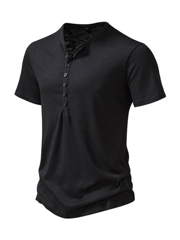 Tees- Men's Short Sleeve Solid Henley T-Shirt- - Pekosa Women Fashion