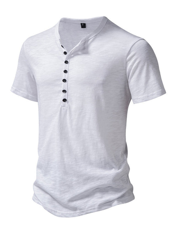 Tees- Men's Short Sleeve Solid Henley T-Shirt- - Pekosa Women Fashion