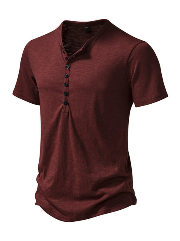 Tees- Men's Short Sleeve Solid Henley T-Shirt- - Pekosa Women Fashion